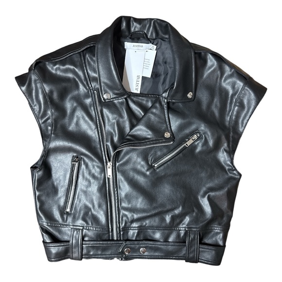 JUSTFAB BLACK VEGAN LEATHER WOMENS BIKER VEST **NWT** - Picture 2 of 11